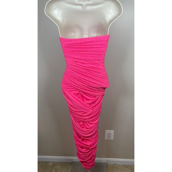 Retrofete Crystal Embellished Ruched Draped Strapless Bodycon Maxi Dress Sz XS - Picture 5 of 6